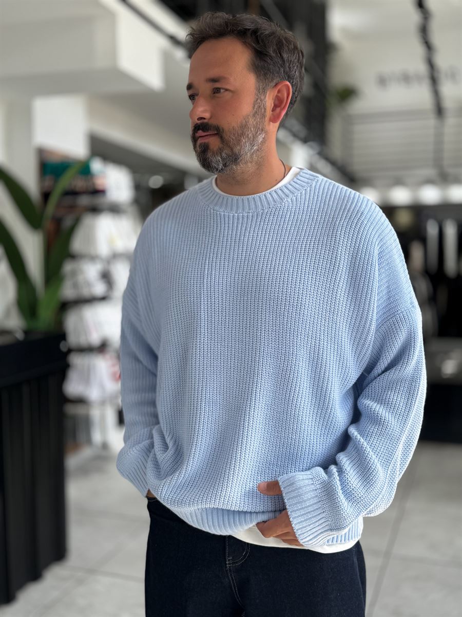 Light Blue Basic Oversized Knit Sweater PM-008