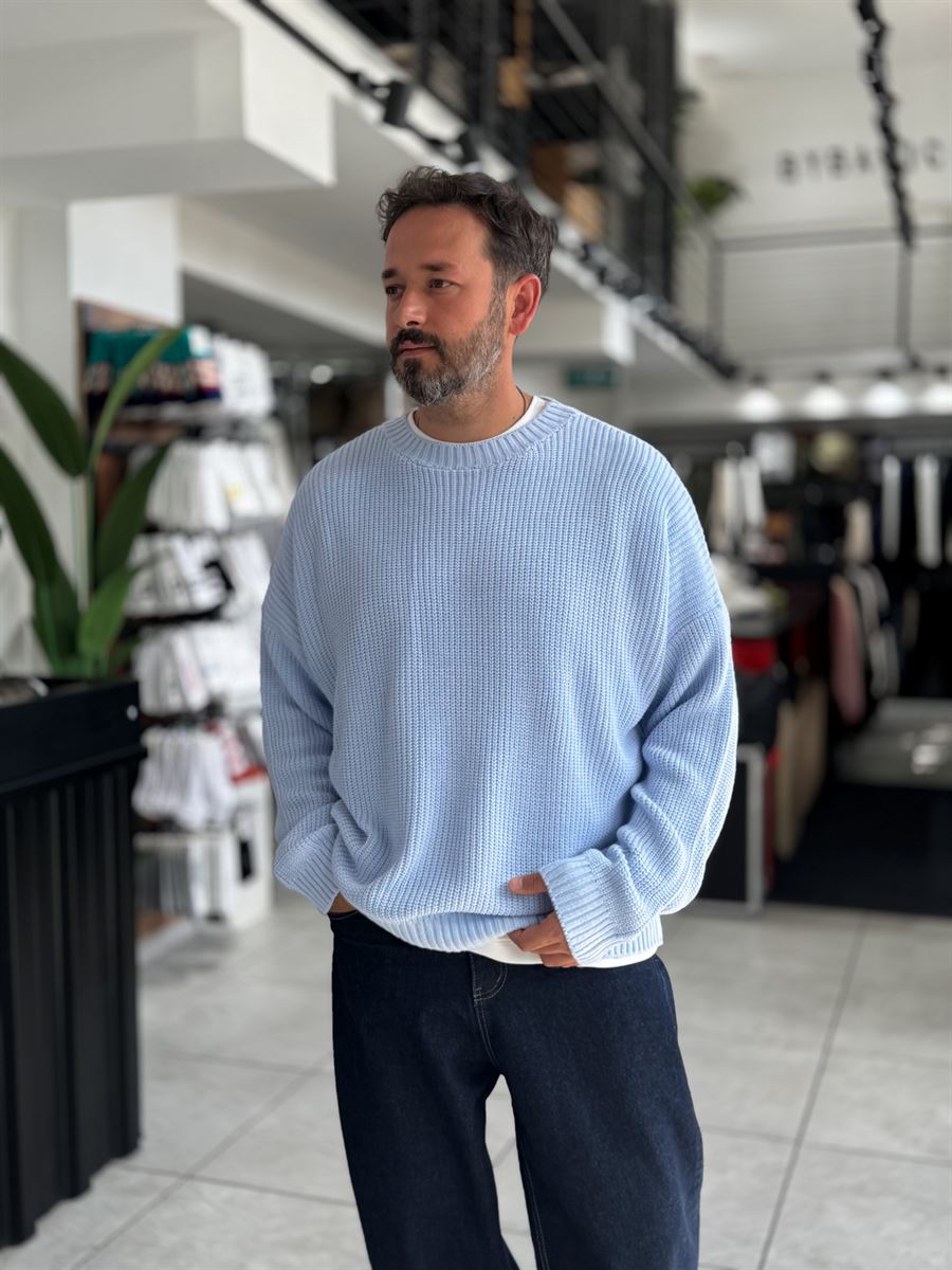 Light Blue Basic Oversized Knit Sweater PM-008