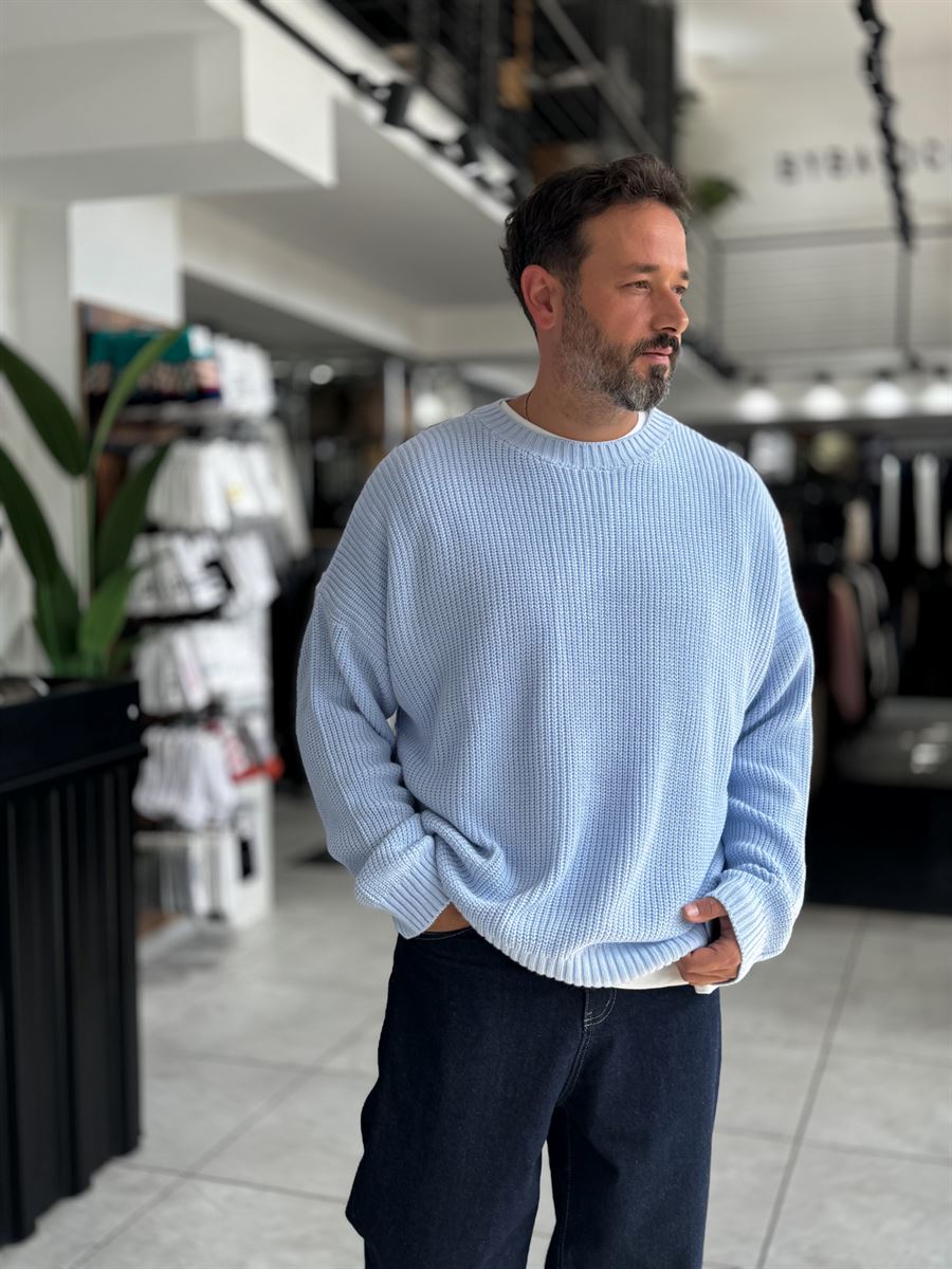 Light Blue Basic Oversized Knit Sweater PM-008