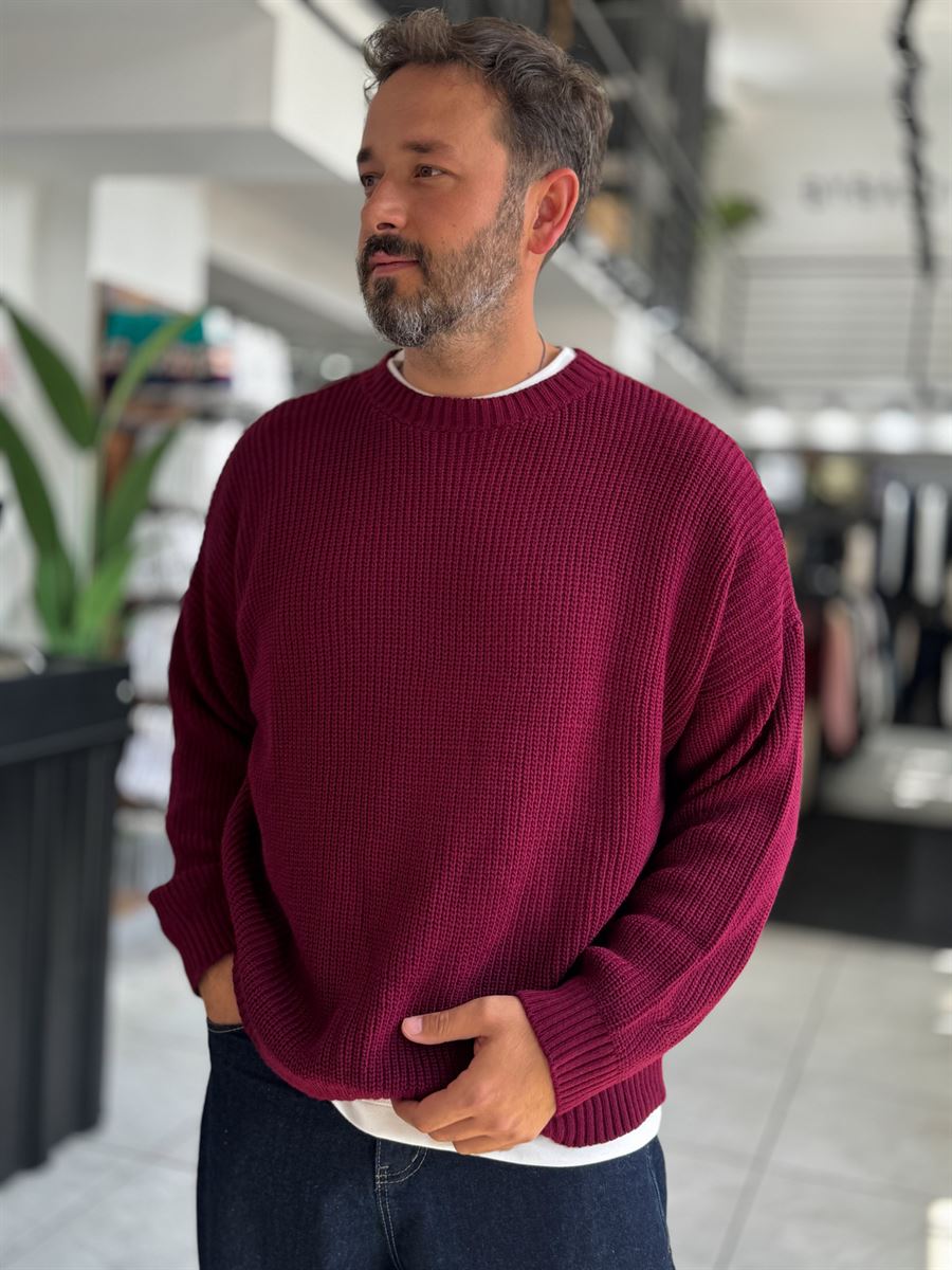 Burgundy Basic Oversized Knit Sweater PM-008
