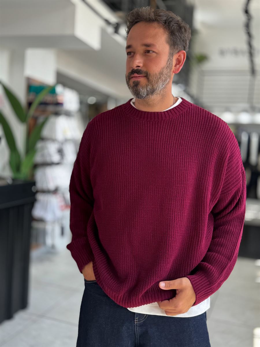 Burgundy Basic Oversized Knit Sweater PM-008