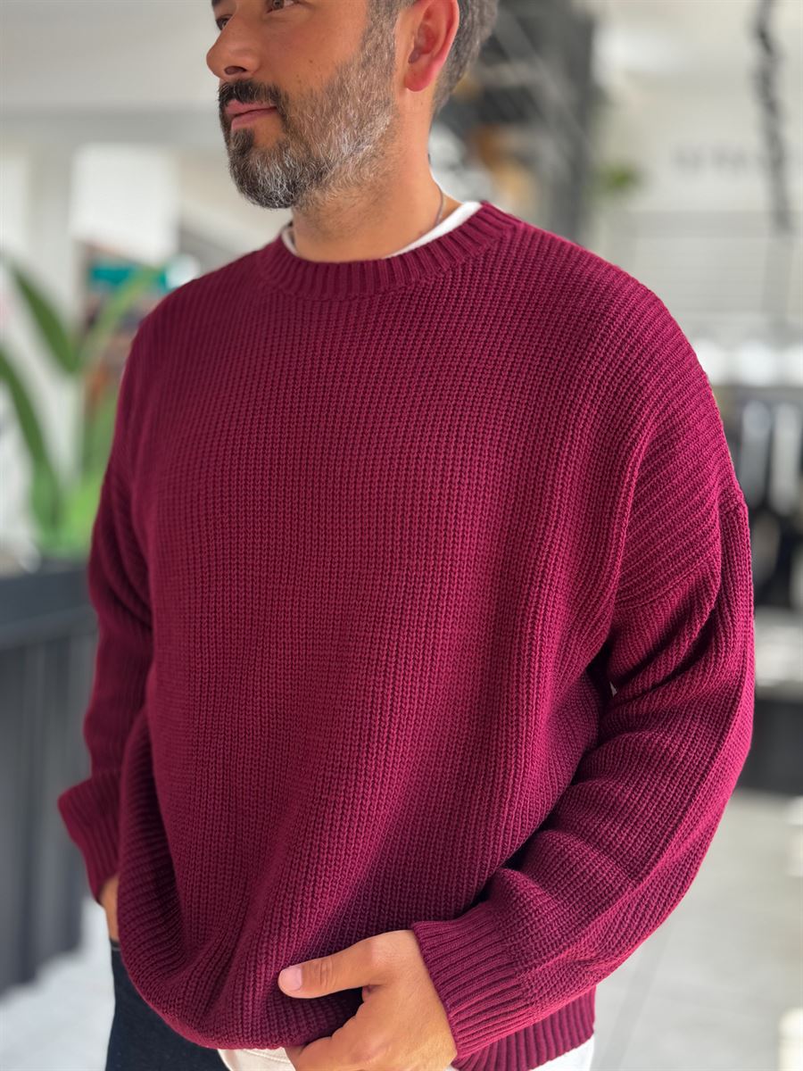 Burgundy Basic Oversized Knit Sweater PM-008