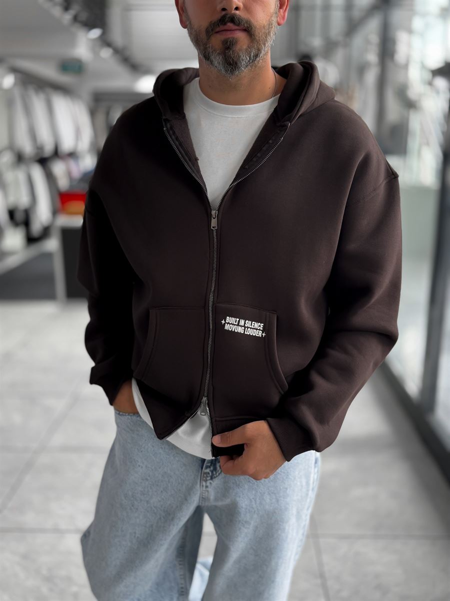 Brown Chaos Zip-Up Sweatshirt PM-219