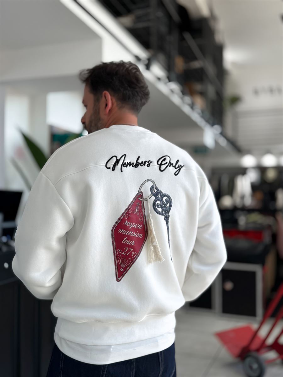 White Members Embroidered Oversized Sweatshirt RES-5016