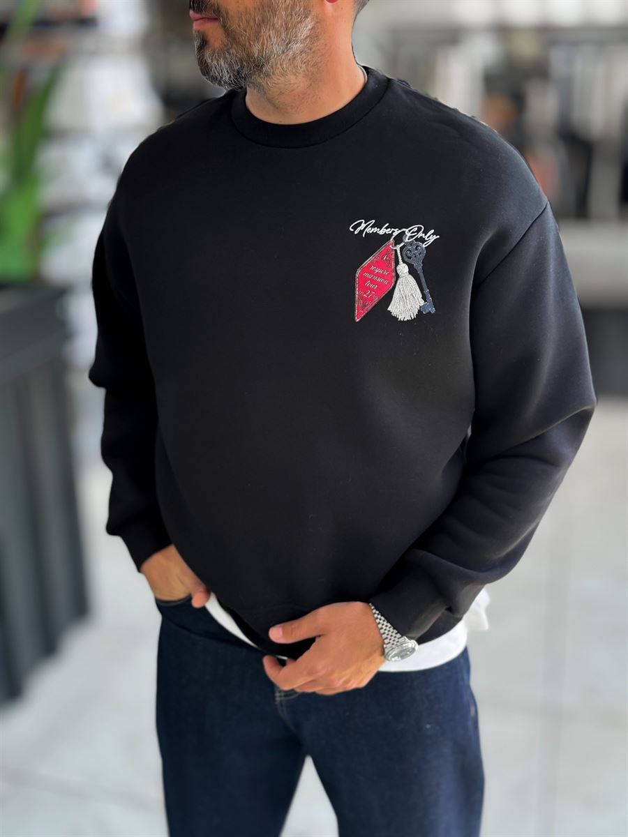 Black Members Embroidered Oversized Sweatshirt RES-5016