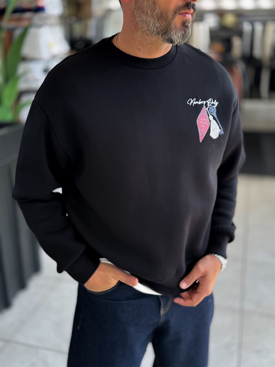 Black Members Embroidered Oversized Sweatshirt RES-5016