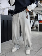 Gray Accessory Detail Baggy Sweatpants WE-5137
