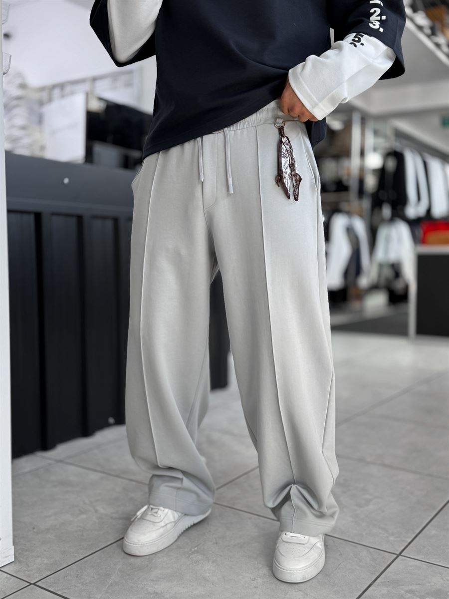 Gray Accessory Detail Baggy Sweatpants WE-5137