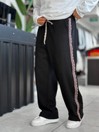 Black Mosaic Stripe Baggy Sweatpants WE-5136