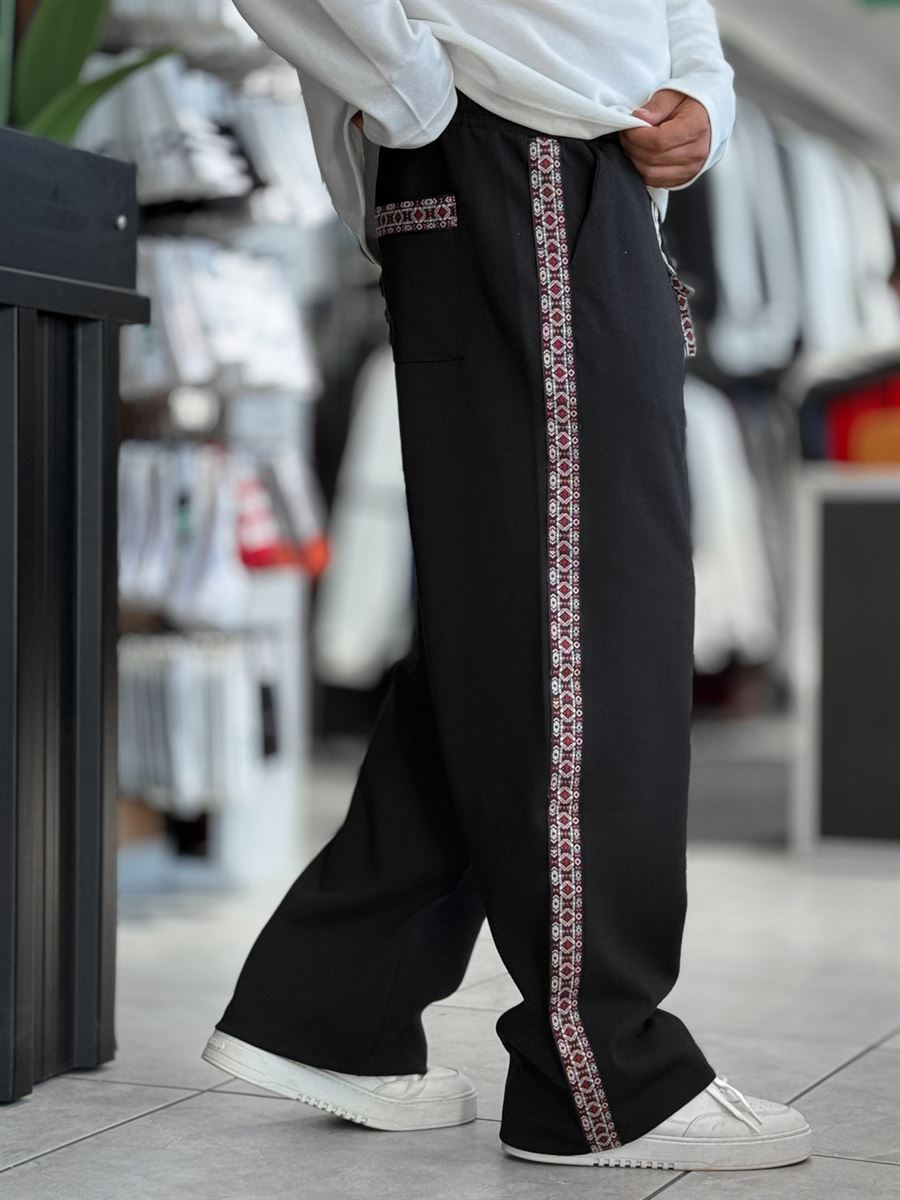 Black Mosaic Stripe Baggy Sweatpants WE-5136
