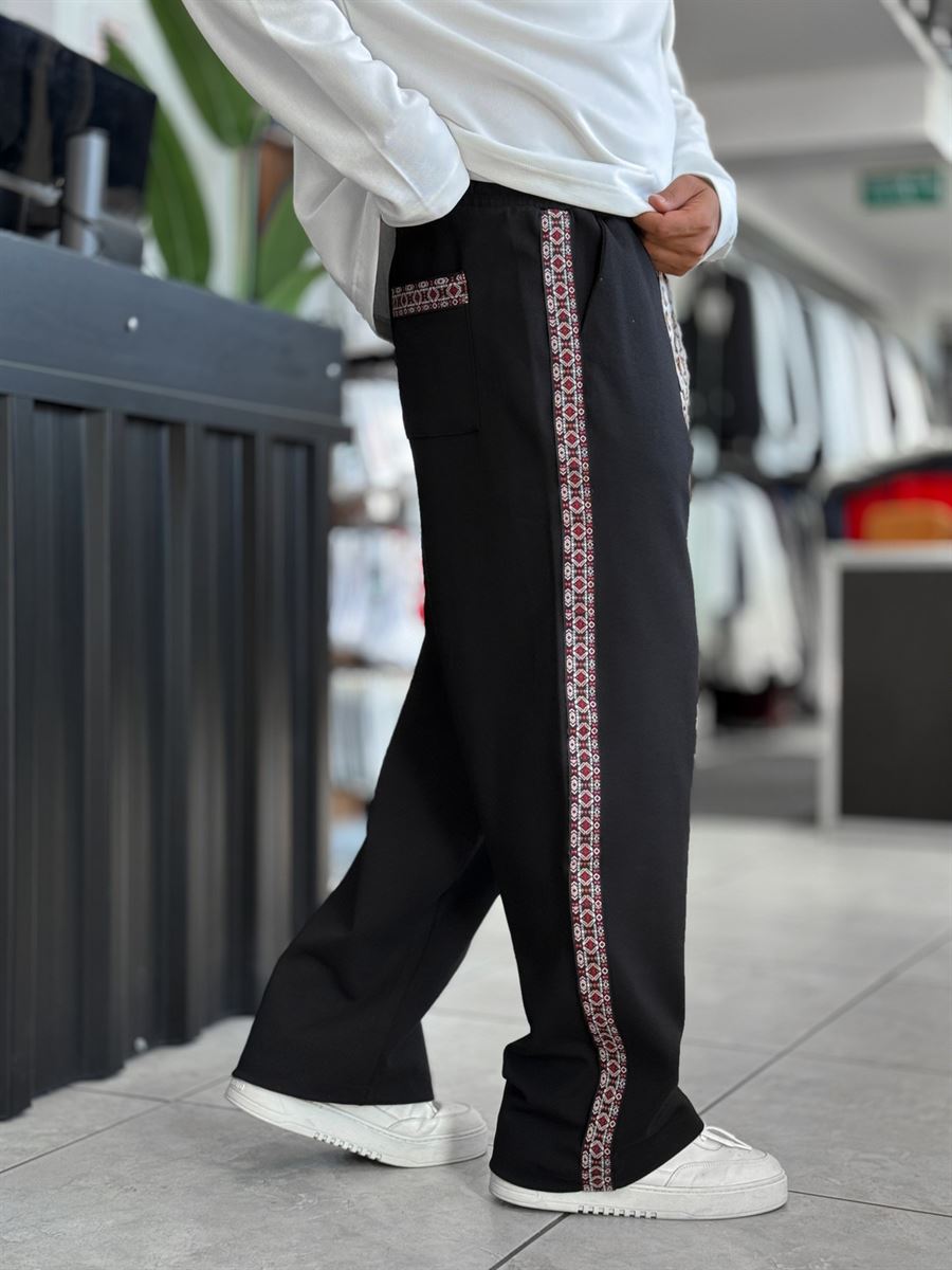 Black Mosaic Stripe Baggy Sweatpants WE-5136