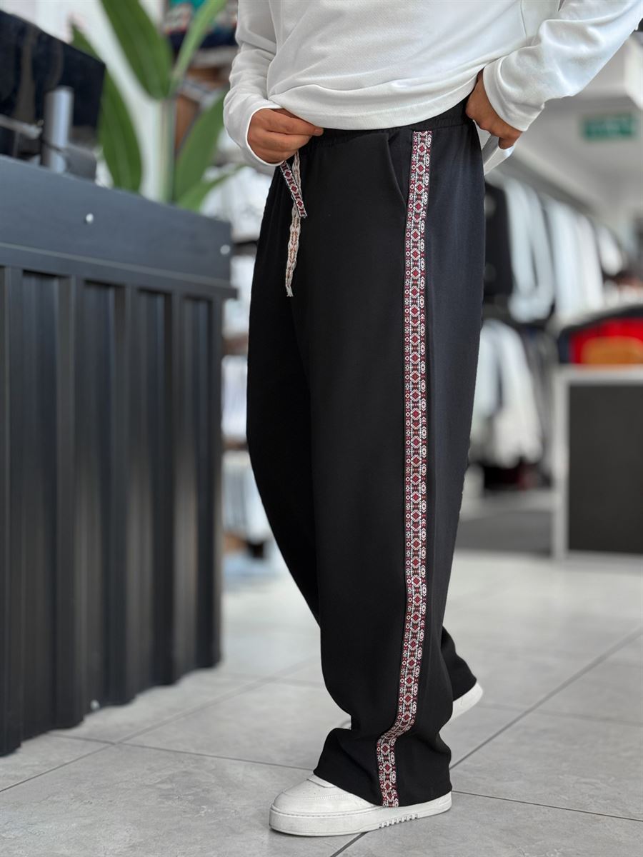 Black Mosaic Stripe Baggy Sweatpants WE-5136