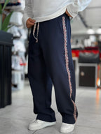 Navy Mosaic Stripe Baggy Sweatpants WE-5136