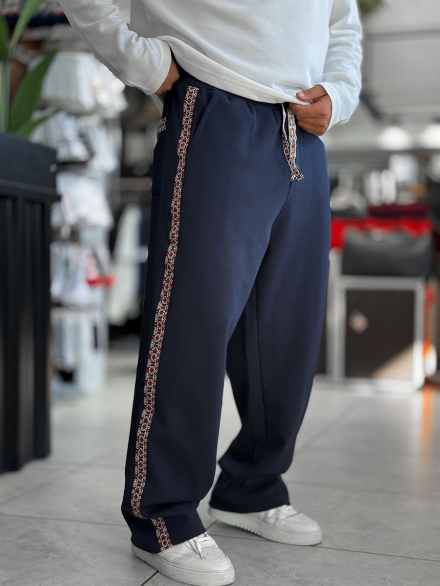 Navy Mosaic Stripe Baggy Sweatpants WE-5136