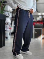Navy Mosaic Stripe Baggy Sweatpants WE-5136