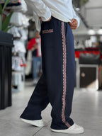 Navy Mosaic Stripe Baggy Sweatpants WE-5136