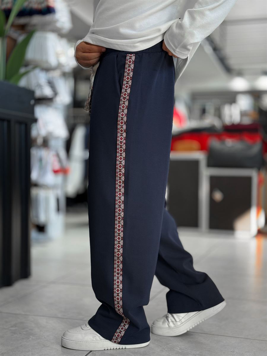 Navy Mosaic Stripe Baggy Sweatpants WE-5136