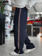 Navy Mosaic Stripe Baggy Sweatpants WE-5136