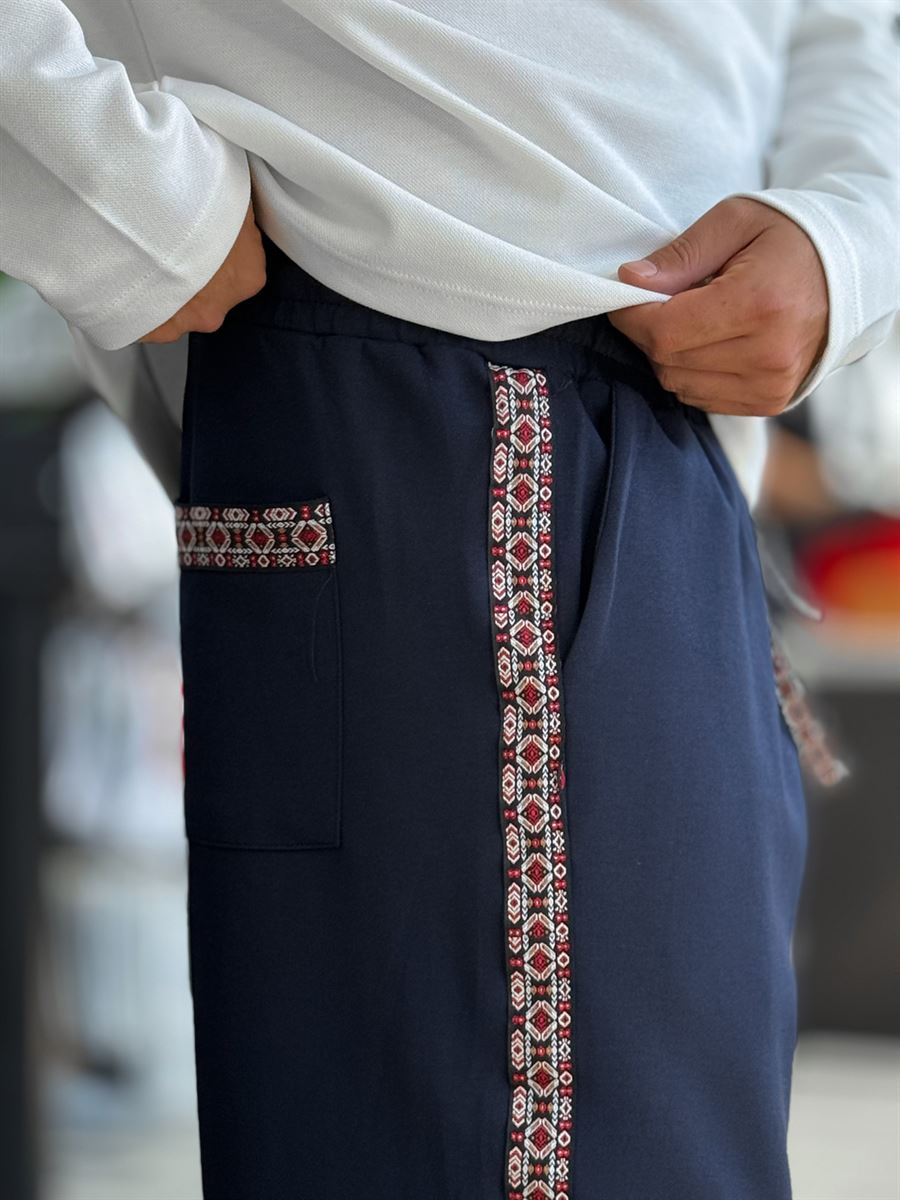Navy Mosaic Stripe Baggy Sweatpants WE-5136