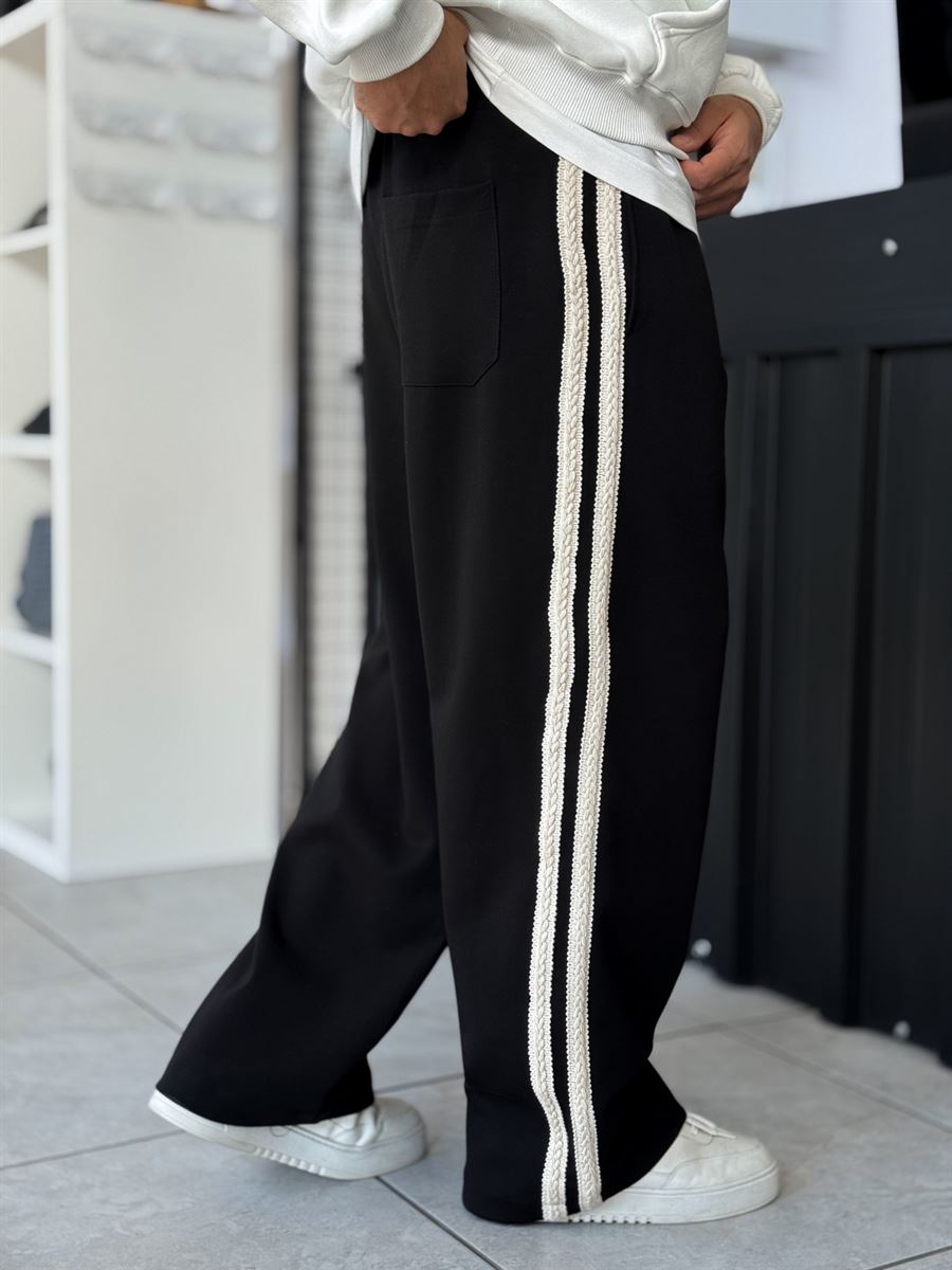 Black Knit Stripe Baggy Sweatpants WE-5135