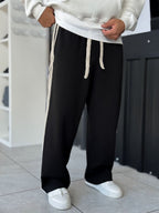 Black Knit Stripe Baggy Sweatpants WE-5135