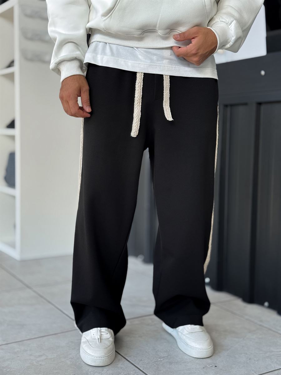 Black Knit Stripe Baggy Sweatpants WE-5135