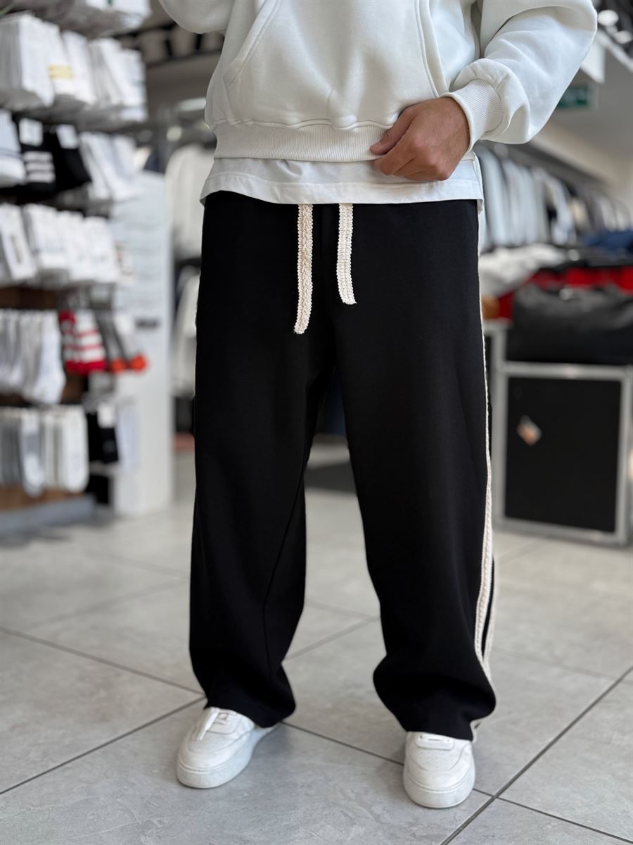 Black Knit Stripe Baggy Sweatpants WE-5135