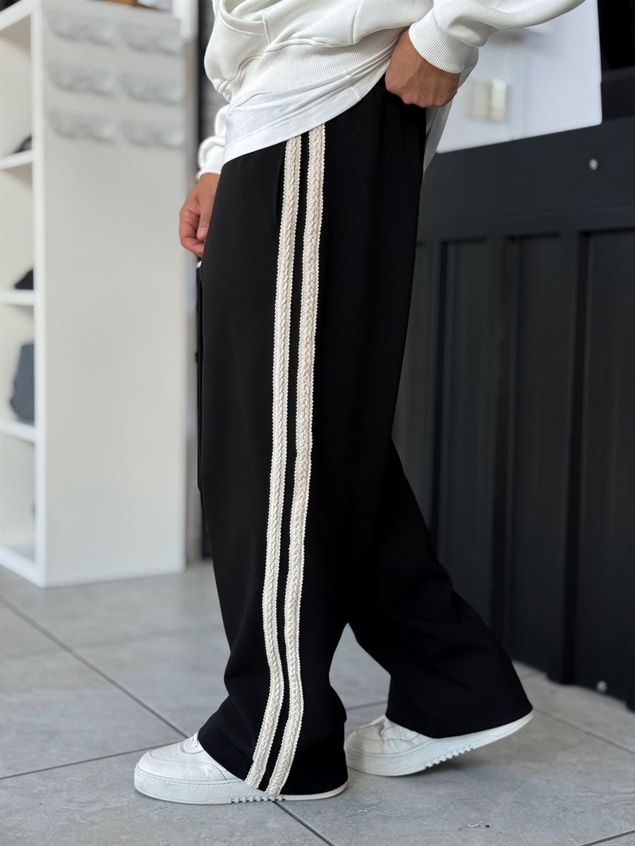 Black Knit Stripe Baggy Sweatpants WE-5135