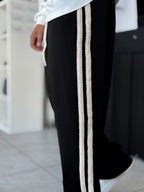 Black Knit Stripe Baggy Sweatpants WE-5135