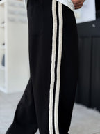 Black Knit Stripe Baggy Sweatpants WE-5135