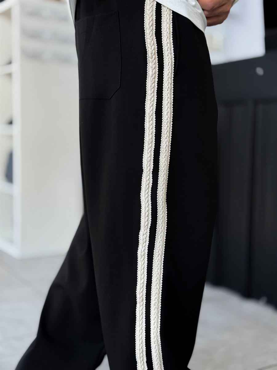 Black Knit Stripe Baggy Sweatpants WE-5135