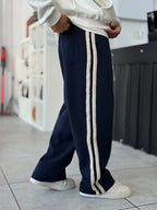 Navy Knit Stripe Baggy Sweatpants WE-5135
