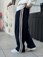 Navy Knit Stripe Baggy Sweatpants WE-5135