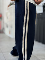 Navy Knit Stripe Baggy Sweatpants WE-5135