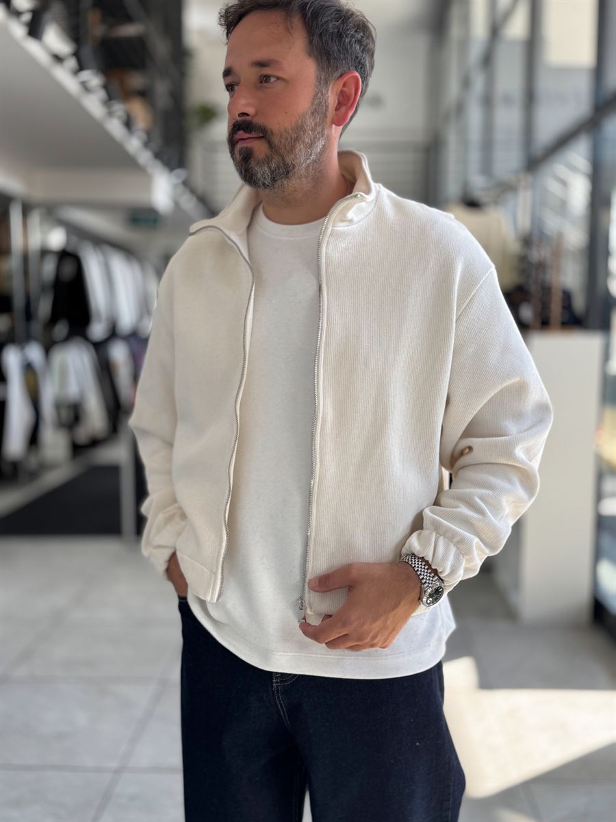 Beige Knitted Zip-Up Knit Sweatshirt HM-
