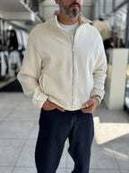 Beige Knitted Zip-Up Knit Sweatshirt HM-