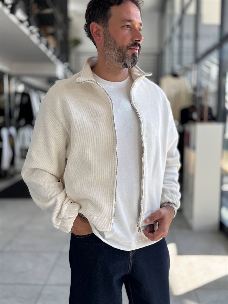 Beige Knitted Zip-Up Knit Sweatshirt HM-