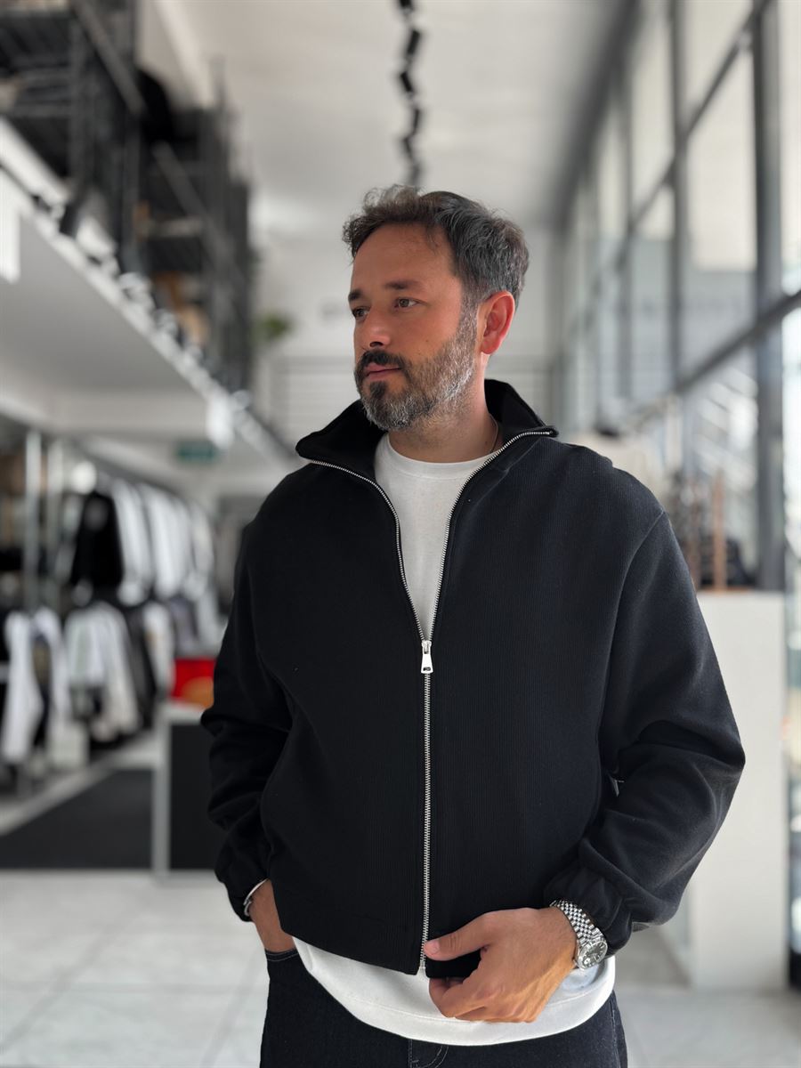 Black Knitted Zip-Up Knit Sweatshirt HM-