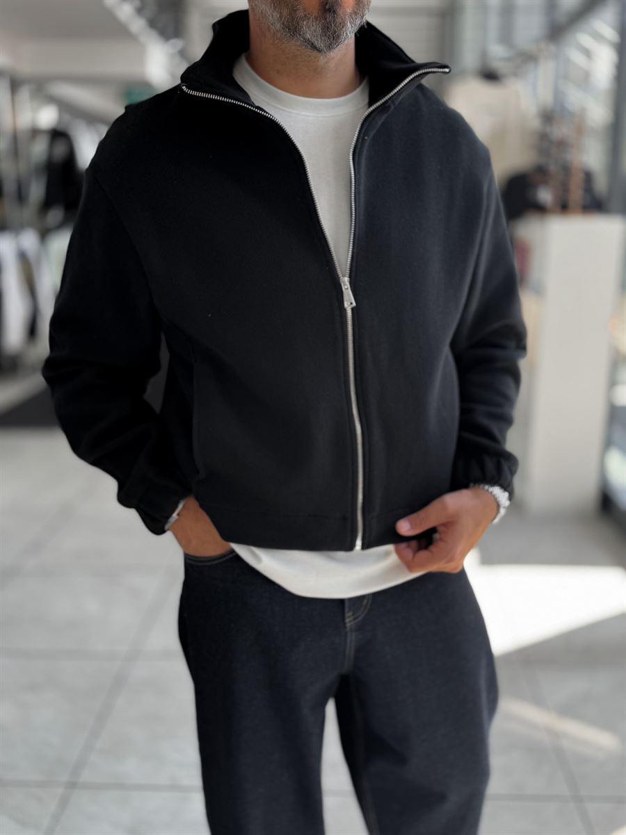 Black Knitted Zip-Up Knit Sweatshirt HM-