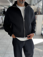 Black Knitted Zip-Up Knit Sweatshirt HM-