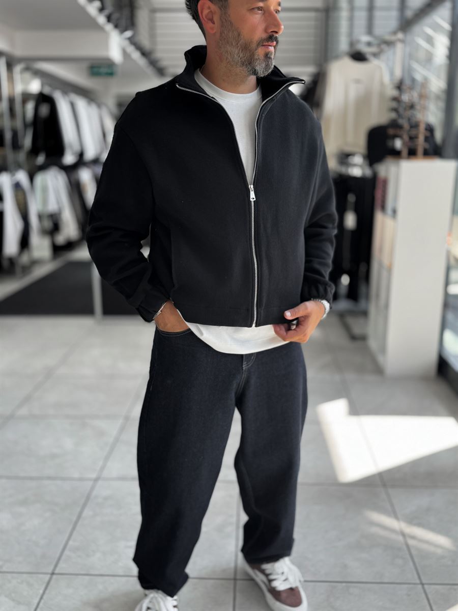 Black Knitted Zip-Up Knit Sweatshirt HM-