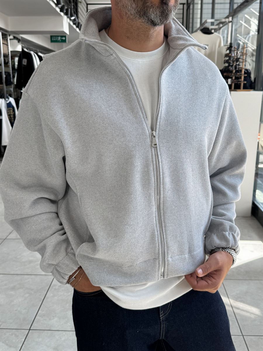 Light Gray Knitted Zip-Up Knit Sweatshirt HM-