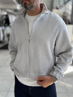 Light Gray Knitted Zip-Up Knit Sweatshirt HM-