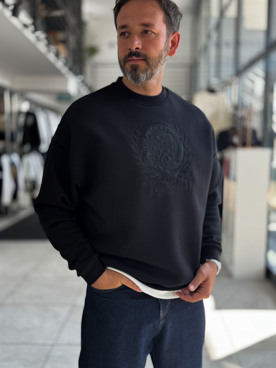 Black Tennis Crest Embroidered Sweatshirt HM