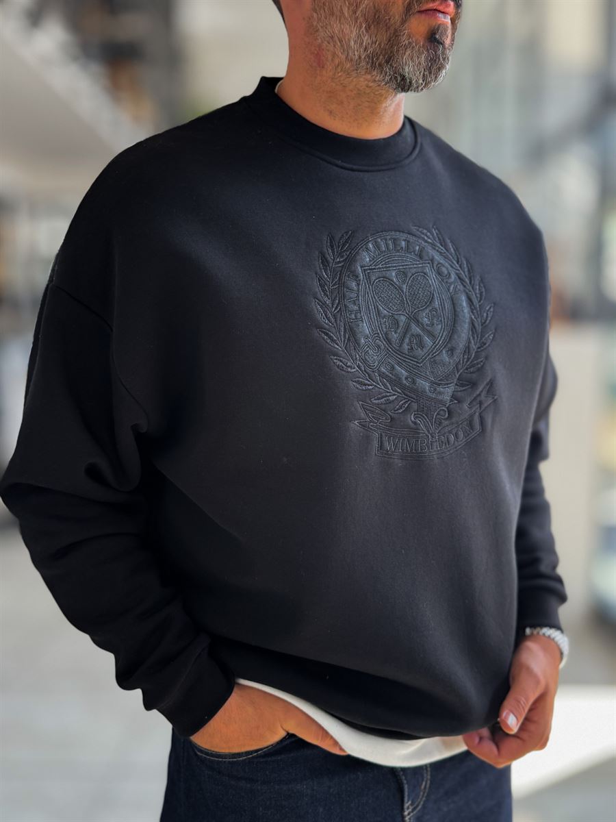 Black Tennis Crest Embroidered Sweatshirt HM