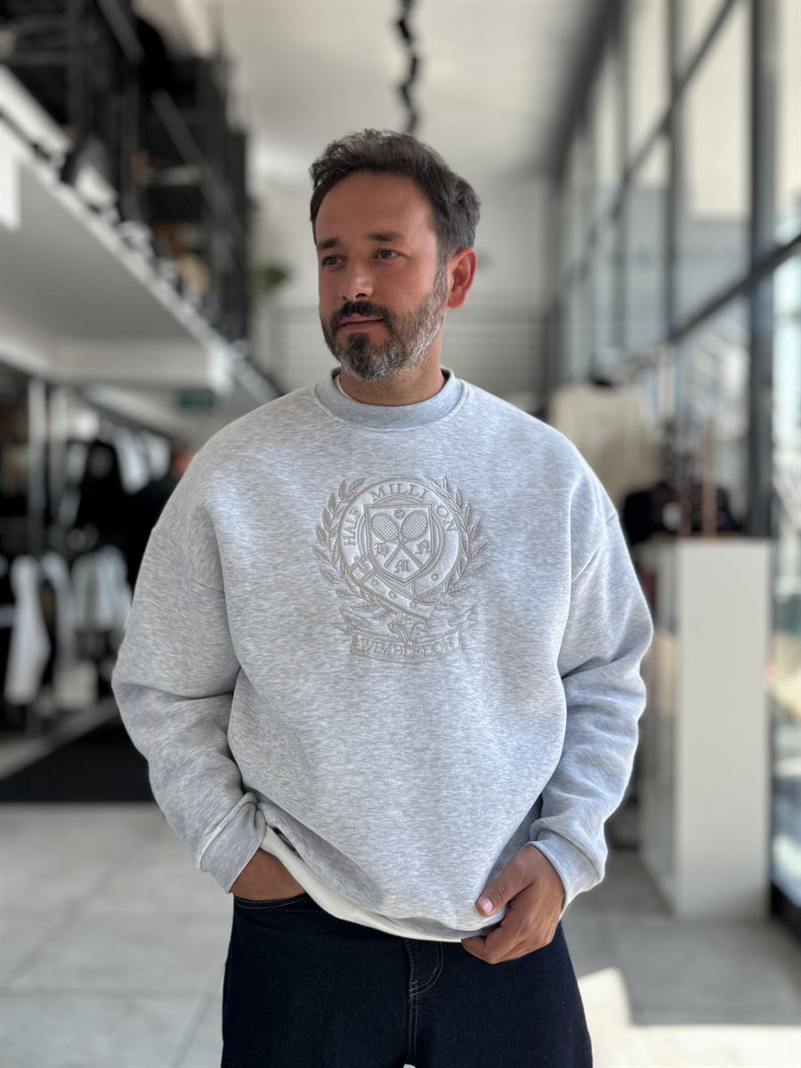 Light Gray Tennis Crest Embroidered Sweatshirt HM