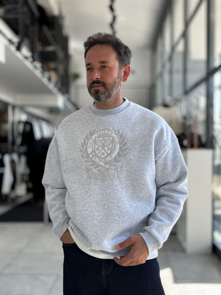 Light Gray Tennis Crest Embroidered Sweatshirt HM
