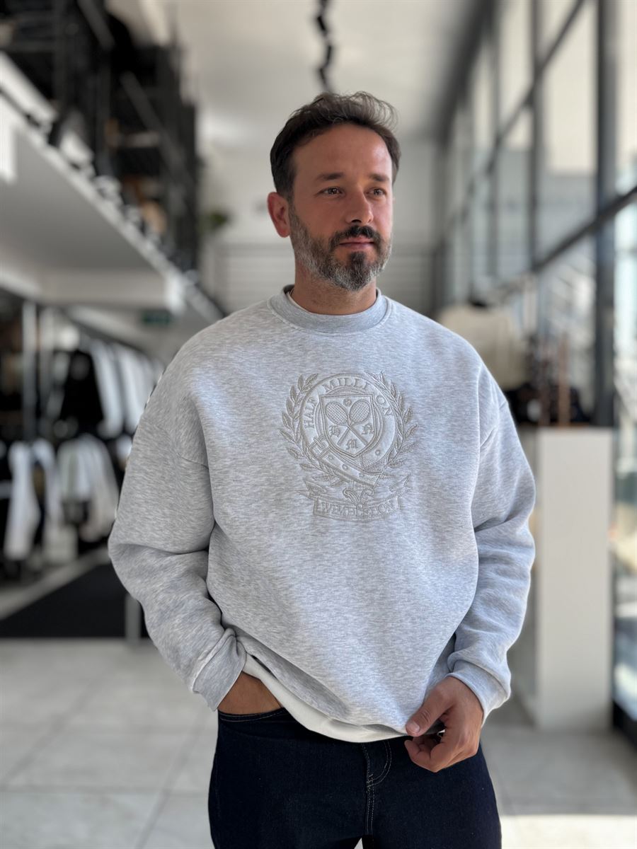 Light Gray Tennis Crest Embroidered Sweatshirt HM