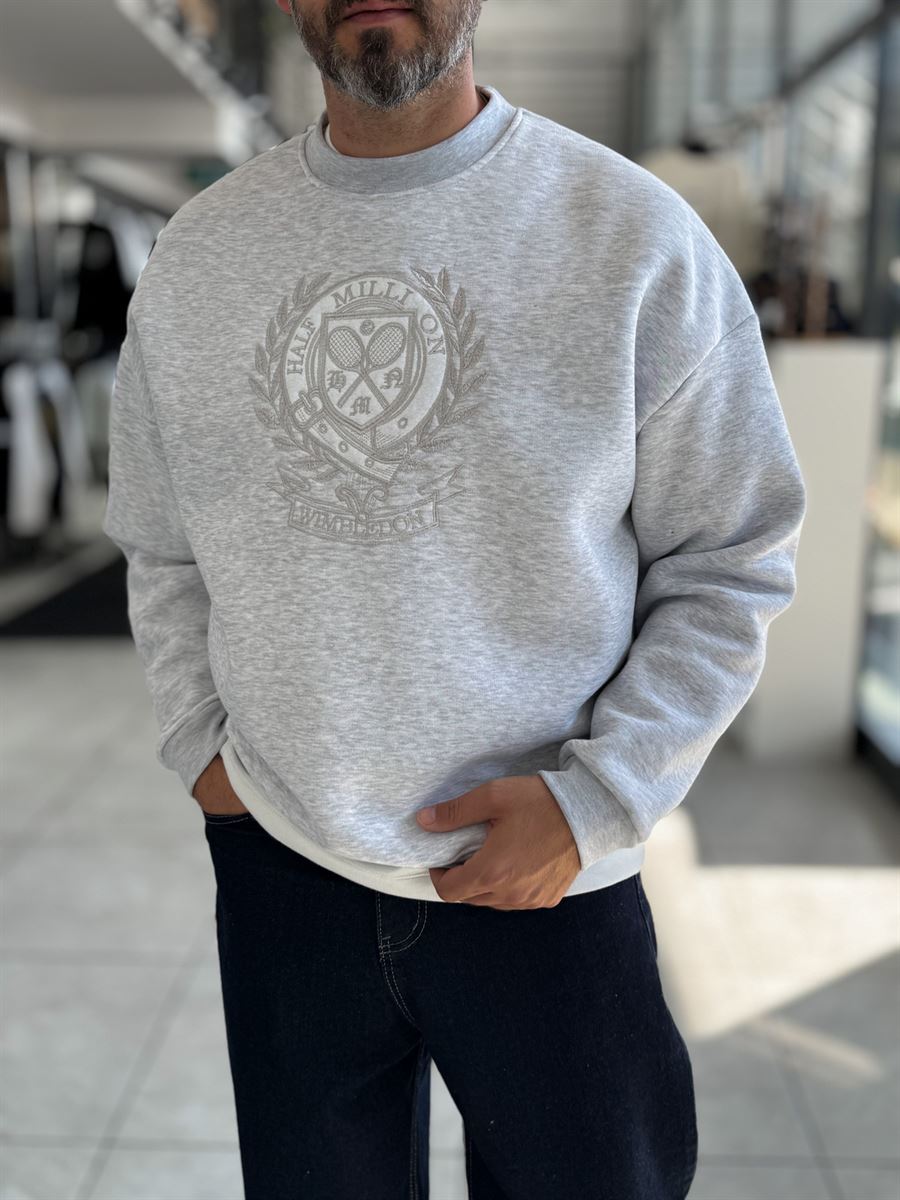 Light Gray Tennis Crest Embroidered Sweatshirt HM