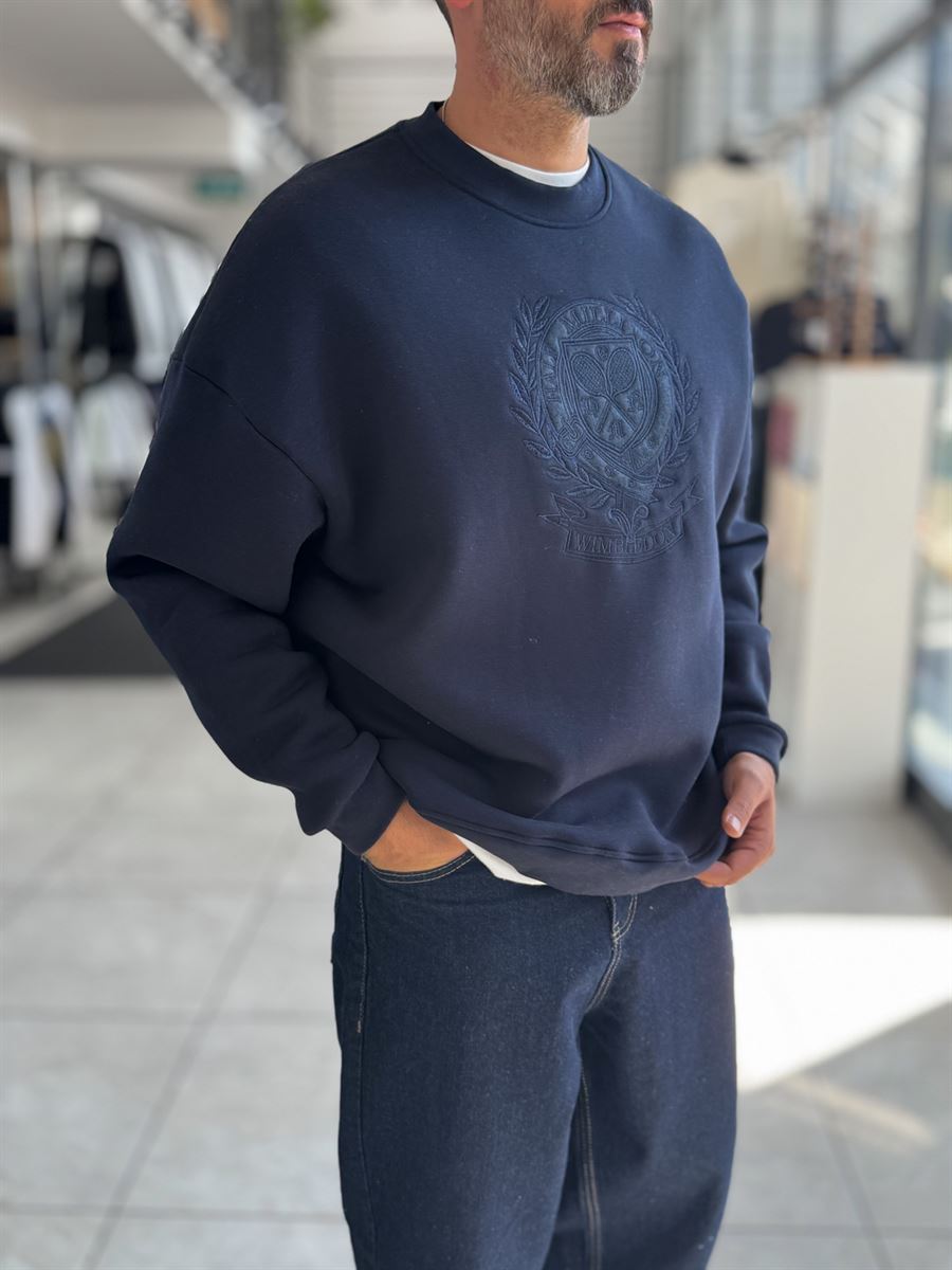 Navy Tennis Crest Embroidered Sweatshirt HM